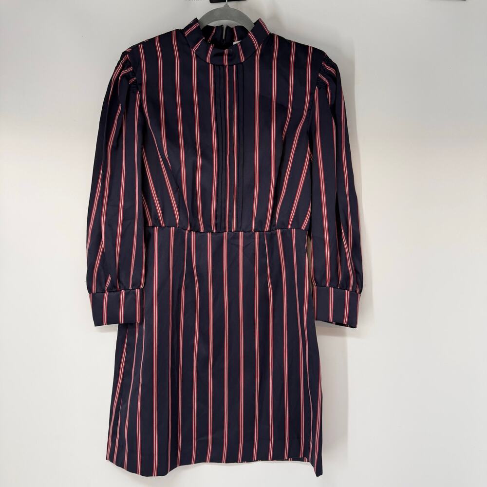 Sandro Paris Respect Striped Mini Dress Womens 40 US 8 Navy Blue Red White